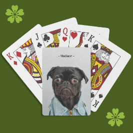 Baralho Pug preto bonito no monograma da Jaqueta Denim