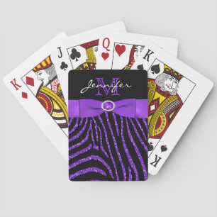 Baralho Purple FAUX Ribbon Glitter Zebra Playing Cards