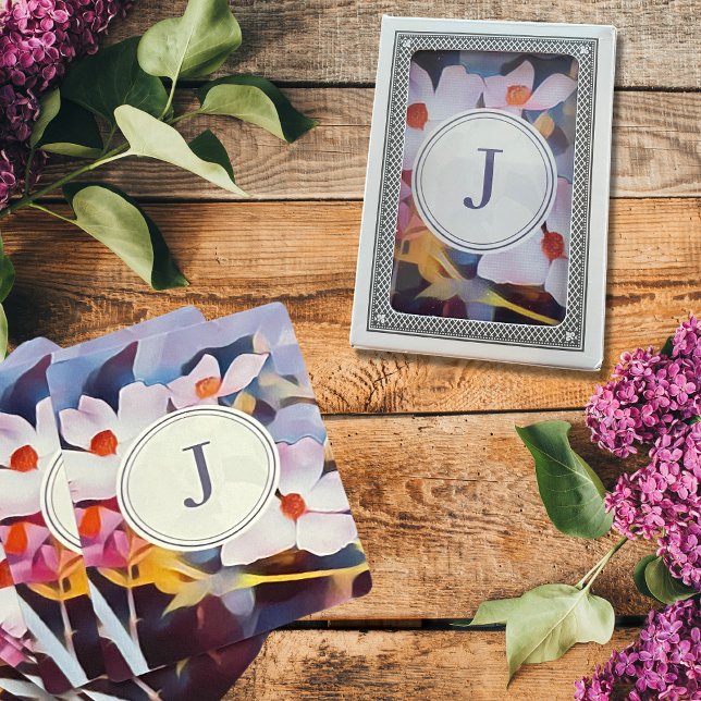 Baralho Púrpura e azul personalizáveis com floral inicial (Criador carregado)