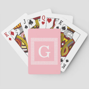 Baralho Quadro-chave grego branco cor-de-rosa #1 Monograma