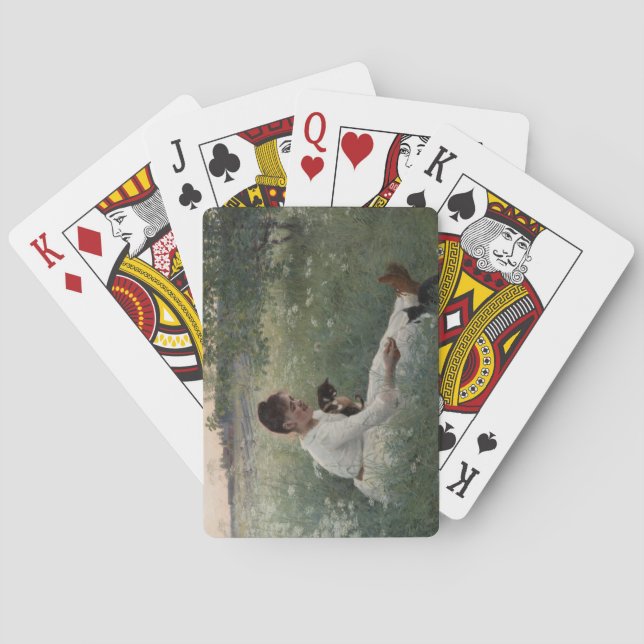 Baralho Rapariga com Gatos na Paisagem de Verão (Kittens) (Verso)