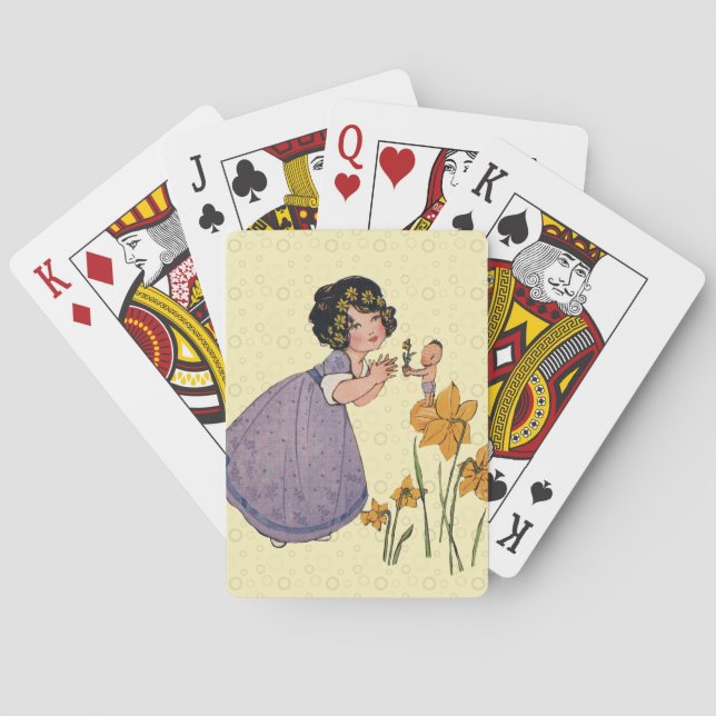 Baralho Rapariga Elf Fairy Daffodil Páscoa antiga (Verso)