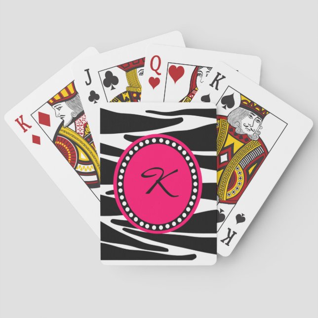 Baralho Rasgos De Zebra E Monogramas Rosa Quente Iniciais (Verso)