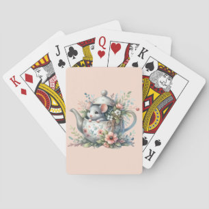 Baralho Rato Bonito na Ilustração Floral do Bule de chá