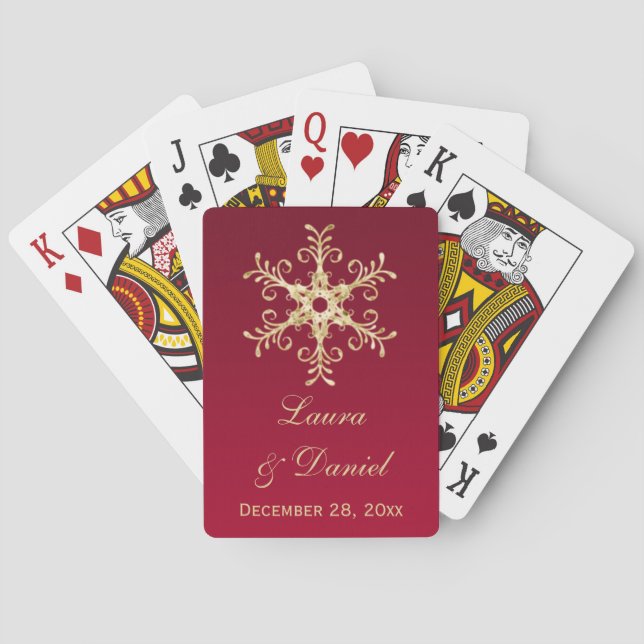 Baralho Red. Gold Glitter Snowflakes Wedding Playing Cards (Verso)