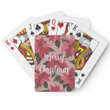 Red Pink Merry Christmas Poinsettias Card Deck