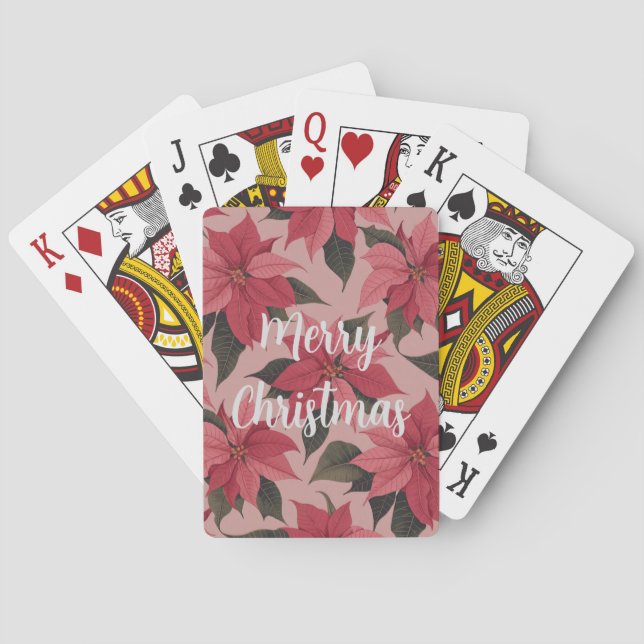 Baralho Red Pink Merry Christmas Poinsettias Card Deck (Verso)