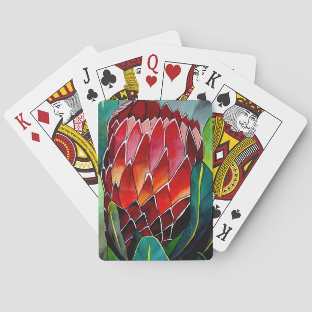Baralho Red Protea flor flor original de aquarela (Verso)