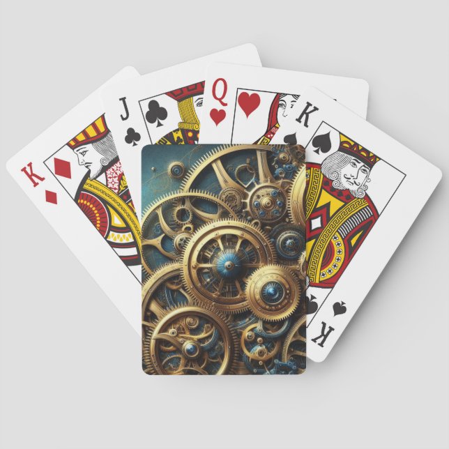 Baralho Relógio Steampunk Dourado e Azul Turquesa (Verso)