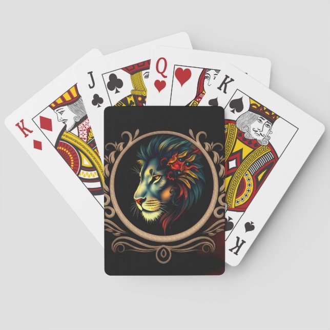 Baralho Retrato da cabeça de leão estilizado em Mandala (Verso)