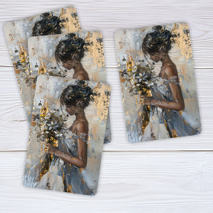 Baralho Retrato de uma Senhora com Flores Douradas e Branc