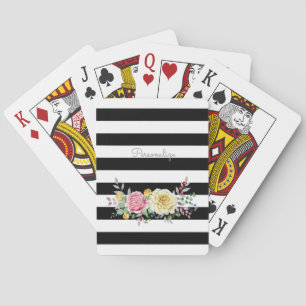 Baralho Rosa Floral Chic Trendy Black Stripes e nome