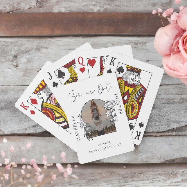 Baralho Rosa Floral Modern Boho Branco (Modern Boho Floral Rose Photo Arch White Playing Cards)