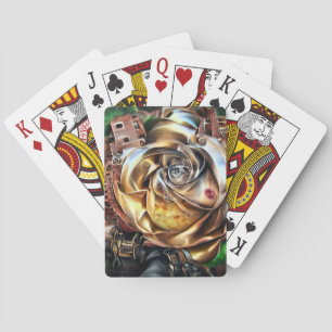 Baralho Rosa Steampunk com Face Surreal - Flor Mecânico