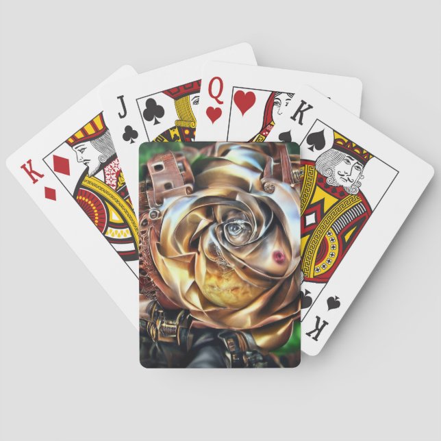 Baralho Rosa Steampunk com Face Surreal - Flor Mecânico (Verso)