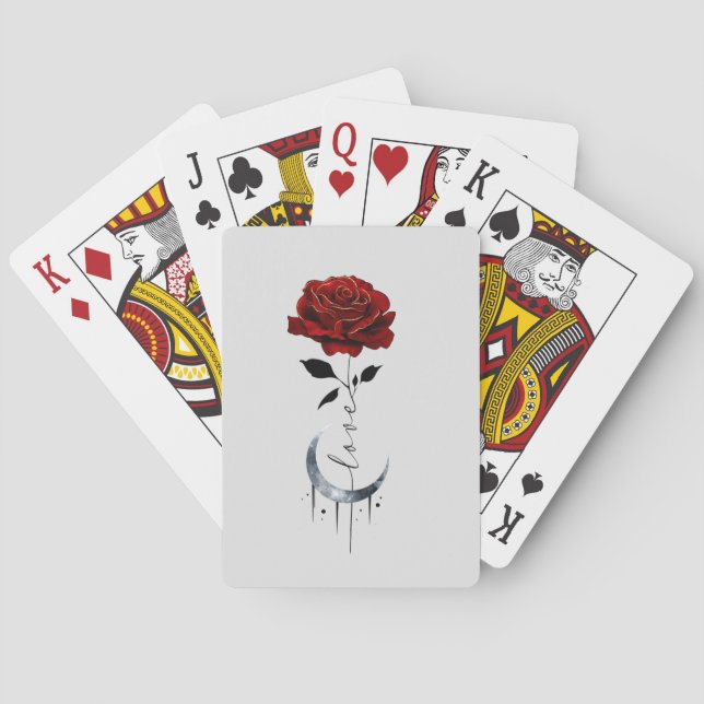 Baralho Rosa vermelha de estilo de tatuagem e lua crescent (Verso)