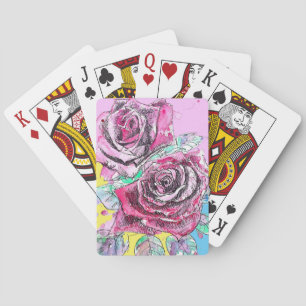 Baralho Rosa vermelha Flor Aquarela Placas de Reprodução D