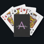 Baralho Roxo Preto Script Monograma Nome Feminino<br><div class="desc">Cartas de Baralho com Monograma de Nome em Script Simples Preto e Roxo. Isso faz o presente perfeito para alguém que ama luxo e estilos chiques para aniversário de 16 anos,  casamento,  chá de noiva,  aniversário de casamento,  chá de bebê ou despedida de solteira.</div>
