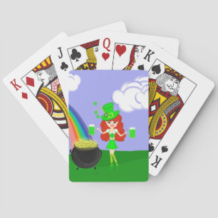 Baralho Rua Pat's Day Redhead Girl Leprechaun com Rainbow 