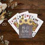 Baralho Rustic Mr e Mrs Sunflower Wedding<br><div class="desc">Cartões rústicos divertidos para favoritos para festas,  seus eventos de casamento e sua nova vida com um fundo de madeira escura,  aquarelas de girassol,  "Sr. & Sra." em um grande roteiro branco e uma ilustração branca de dois corações se juntaram. Personalize com seus nomes e data de casamento.</div>