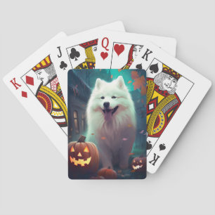 Baralho Samoyed de Halloween com Abóboras Assustador