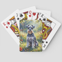 Schnauzer em Prado de Flores Silvestres
