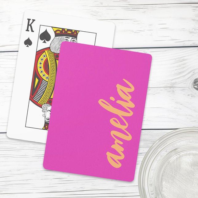 Baralho Script de nome personalizado bold laranja magenta (Custom name script bold magenta orange poker cards)