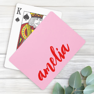 Baralho Script de nome personalizado, cor-de-rosa e vermel