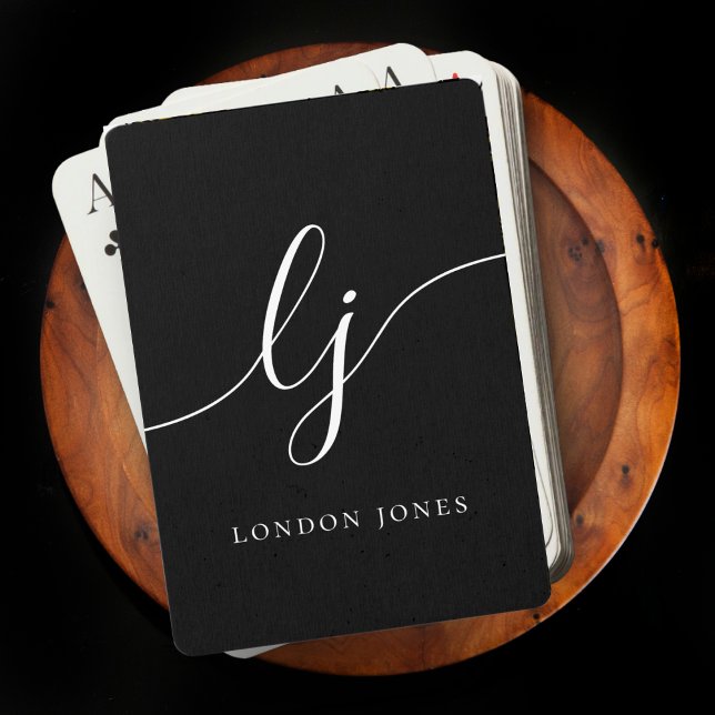 Baralho Script Preto do Nome do Monograma Personalizado (Criador carregado)