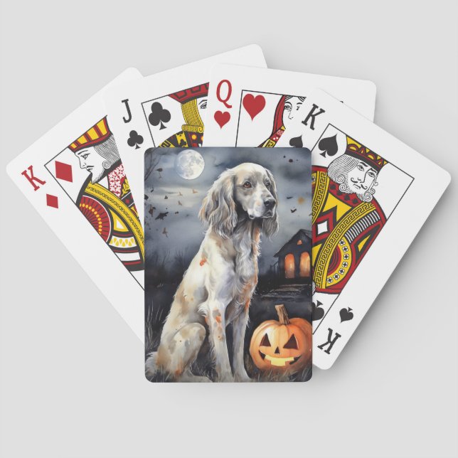 Baralho Setter Inglês de Halloween com Abóboras Assustador (Verso)