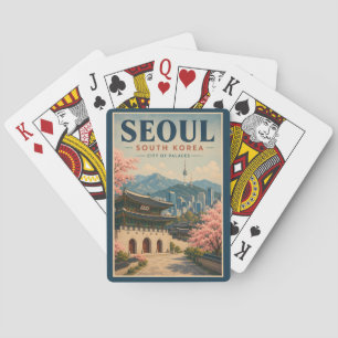 Baralho Seul Coreia do Sul Ilustração Viagem Arte Vintage