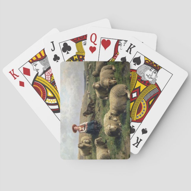 Baralho Shepherdess com carneiros em uma paisagem (Verso)