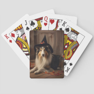 Baralho Shetland Sheepdog Pumpkins Halloween Assustado