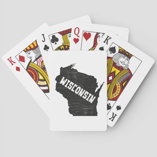 Baralho Silhueta afligida do mapa de Wisconsin vintage (Verso)