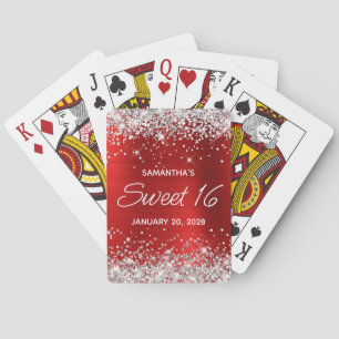 Baralho Silver Glitter Red Foil Sweet 16 Favor