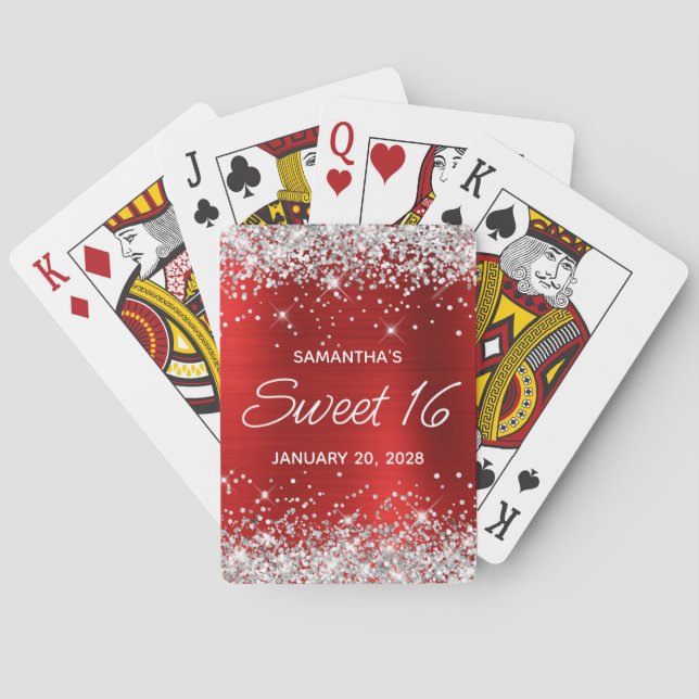 Baralho Silver Glitter Red Foil Sweet 16 Favor (Verso)