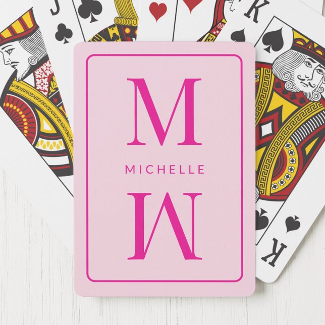 Baralho Simples Grelha Simples, Cinzenta Moderna e Rosa, d (Monogram Pink Modern Inital Girly Chic Simple Glam Poker Cards)