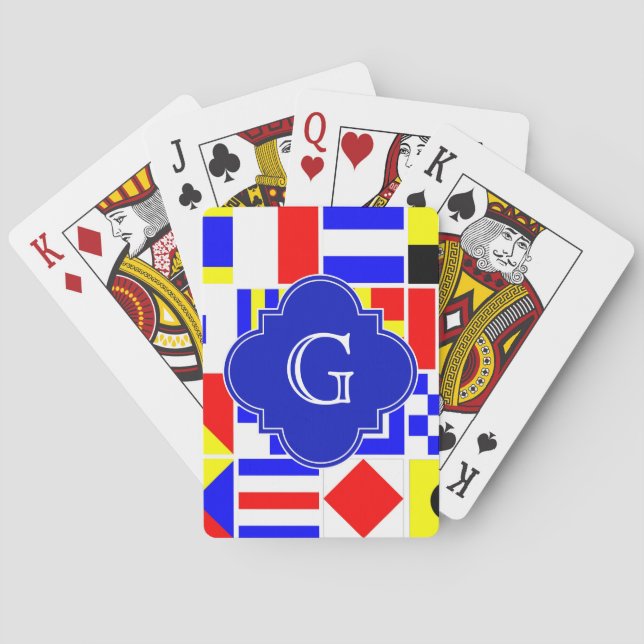 Baralho Sinais de Sinal Náutico Monograma Real Quatrefoil (Verso)