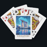 Baralho Singapura Marina Bay Night Viagem Art Vintage<br><div class="desc">Singapura retro vetor viagem design. Marina Bay é uma área de alto escalão de arranha-céus,  hotéis elegantes e shoppings de luxo. É conhecida pela torre da roda-gigante Singapura Flyer Ferris e pelos conservatórios de flores e superárvores coloridas de jardins pela baía.</div>
