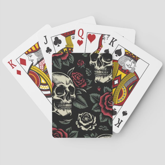 Baralho Skulls & Rosa vermelha Gothic Floral (Verso)