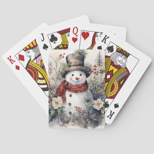 Baralho Snowman de inverno em Red Scarf (Verso)
