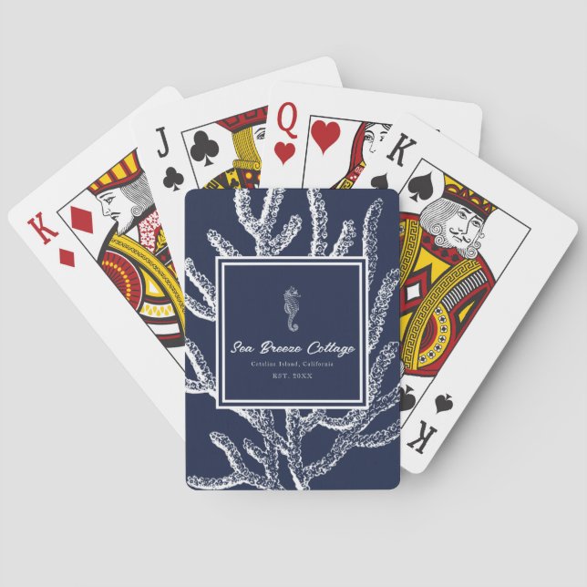 Baralho Sonhos marítimos: Cavalo-marinho azul e branco e c (Verso)