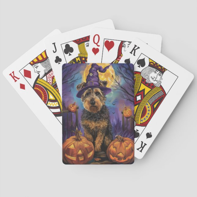 Baralho Spooky Airedale Halloween Witch e Pumpkin (Verso)