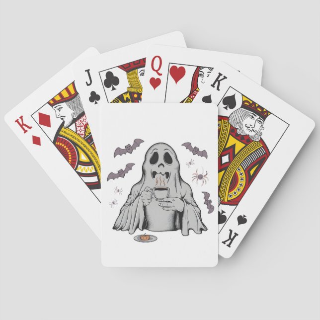 Baralho Spooky Ghost Bebendo Cafeine Halloween (Verso)