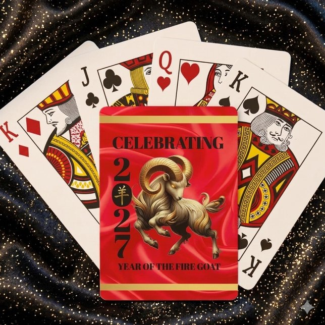 Baralho Stunning Red Gold Chinese Year of Fire Goat 2027 (Stunning Red & Gold Chinese Year of the Fire Goat 2027 Playing Cards Cover Photo)