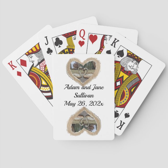Baralho Swan no Brown Heart Wedding Favor jogar cartas (Verso)