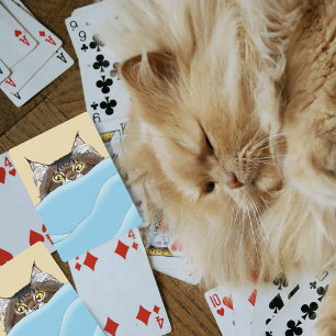 Baralho Tabby Cat Peeking Blue Funny
