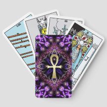 Tapeçaria de Arte Fractal Ankh Dourado Roxo Místic
