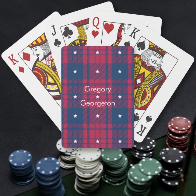 Baralho Tartan - Patriótico - Estrelas Brancas Azuis Verme (Tartan - Patriotic - Red Blue White Stars Playing Cards by Leapfroglisics Shop)