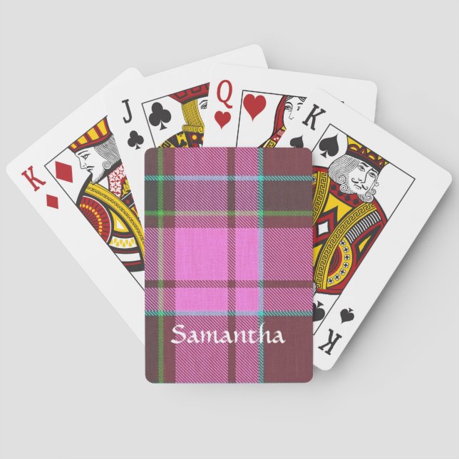 Baralho Tartan rosa moderno personalizado (Verso)